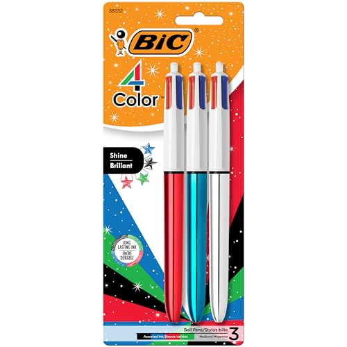 BIC 4-Color Retractable Metallic Ball Pens, 3-Pack