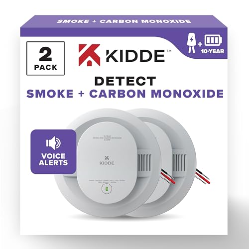 Kidde Smoke & CO Detector, 10-Year Battery, Voice Alerts, 2 Pack