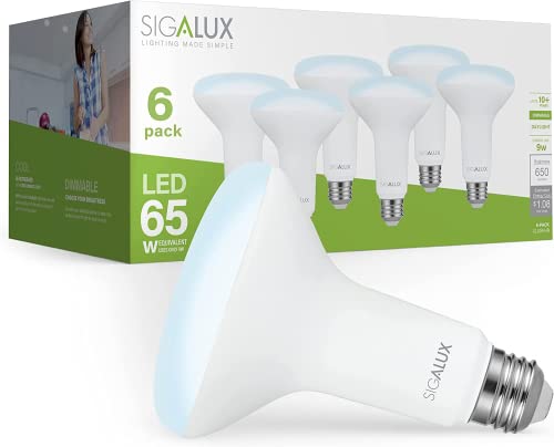 Sigalux BR30 LED Dimmable Flood Light Bulbs, 5000K, 6-Pack