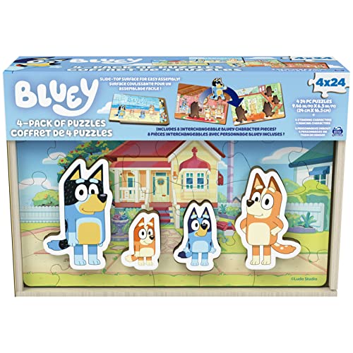 Bluey Wooden 24-Piece Puzzles 4-Pack for Kids Ages 3+