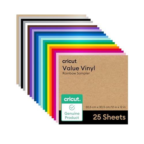 Cricut Permanent Vinyl Rainbow Sampler, 12″x12″ (25 Sheets)