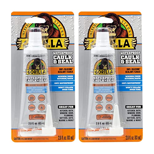 Gorilla Waterproof Silicone Sealant, Clear, 2-Pack, 2.8oz Tube