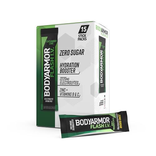 BODYARMOR Flash IV Electrolyte Packs, Cucumber Lime, Zero Sugar, 15 Count