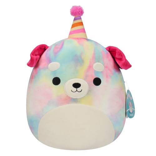 Squishmallows 12″ Delenne Rainbow Dog with Party Hat Plush
