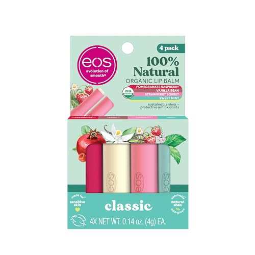 eos Organic Lip Balm Sticks 4-Pack: Strawberry, Vanilla, Mint, Raspberry