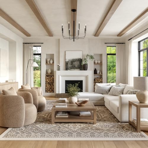 nuLOOM 8×10 Beige Tiled Area Rug, Stain Resistant