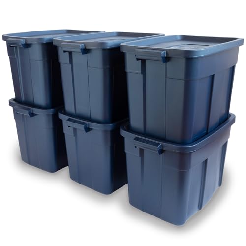 Rubbermaid 18 Gal Tote, 6 Pack, Dark Indigo, Stackable Bins