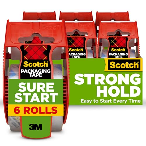 Scotch Clear Packing Tape, Quiet & Easy Start, 6 Rolls