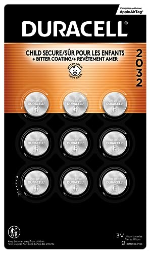 Duracell CR2032 Lithium Batteries, 9-Pack, Child-Safe, AirTag Compatible