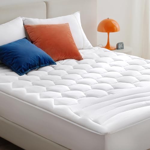 Bedsure Quilted Queen Mattress Pad – Fitted, Noiseless, Washable