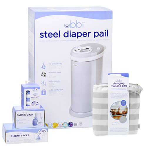 Ubbi Diaper Gift Set: Diaper Pail, Mat, Bags & More
