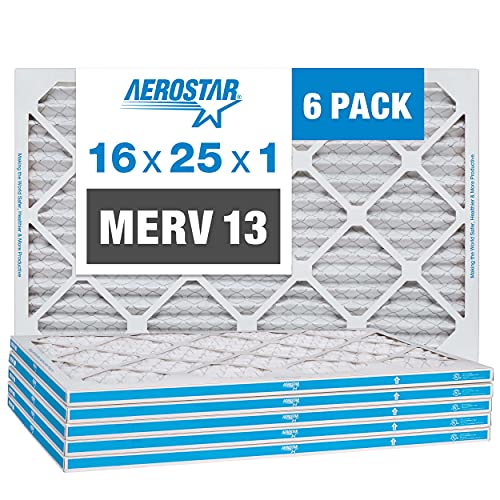 Aerostar MERV 13 Air Filter 16x25x1, 6 Pack