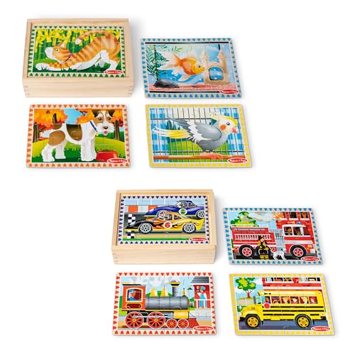 Melissa & Doug Wooden Jigsaw Puzzles 2-Pack – Pets, Vehicles