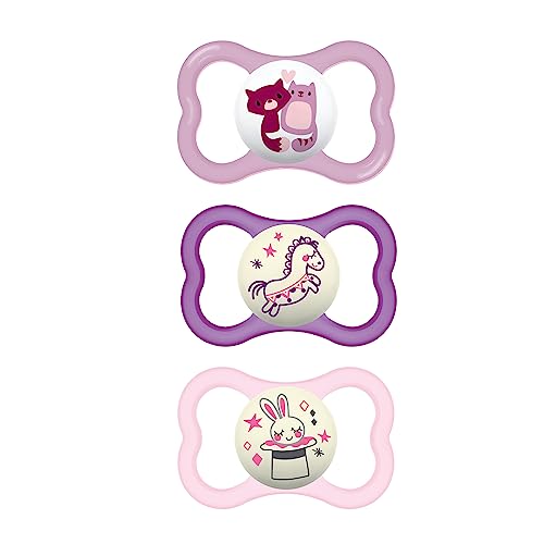 MAM Air Night & Day Glow Pacifiers, 3 Pack, 6-16 Months, Girl