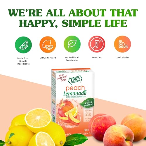 True Lemon Peach Lemonade Drink Mix, Low Calorie, 10 Packets