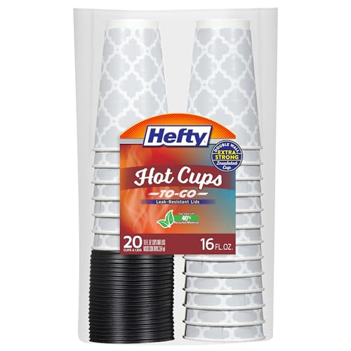 Hefty 16oz Disposable Hot Cups with Lids, 20 Pack