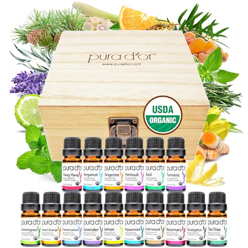 PURA D’OR 16-Piece Essential Oils Set with Wood Box