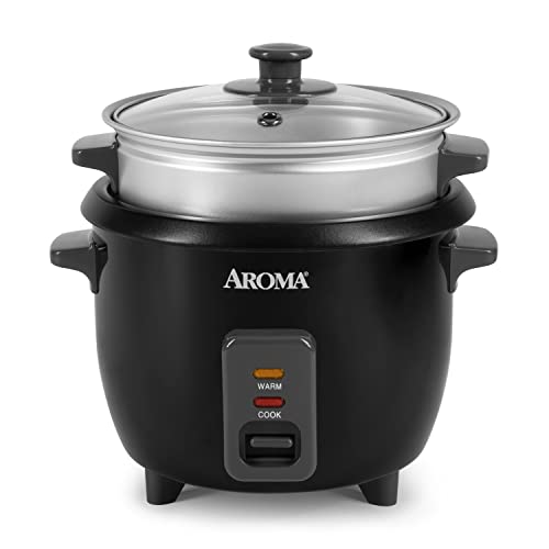 Aroma 6-Cup Rice Cooker & Steamer, Black