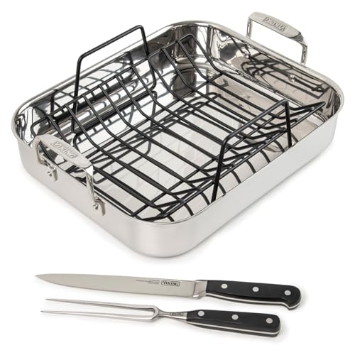 Viking 3-Ply Stainless Steel Roasting Pan with Rack & Set
