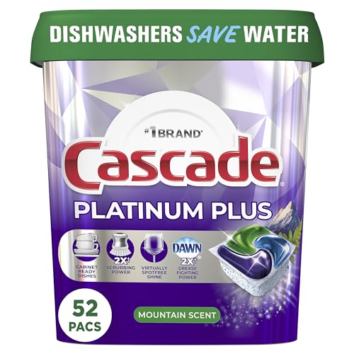 Cascade Platinum Plus Dishwasher Detergent Pods, Mountain, 52 Count