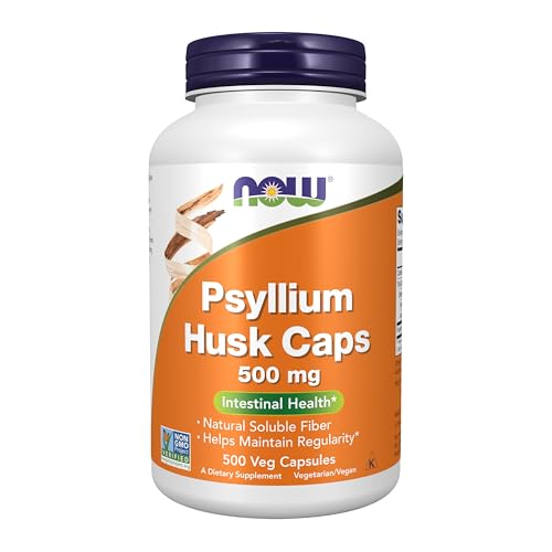 NOW Foods Psyllium Husk 500mg, Non-GMO, 500 Veg Capsules