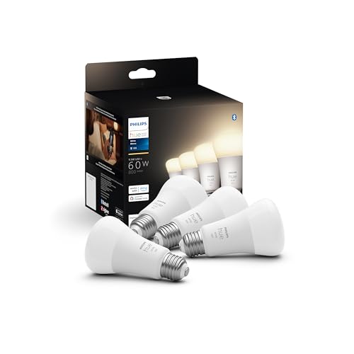Philips Hue 60W LED Bulb, Soft White, 4 Pack, Smart Home Compatible