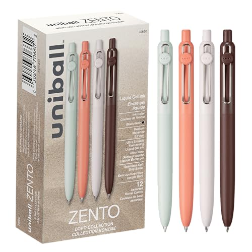 uni-ball Zento Gel Rollerball Pens, 12 Black, Medium Point