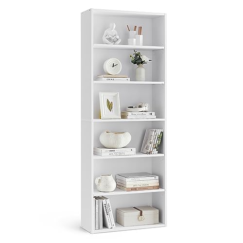 VASAGLE 6-Tier Adjustable Bookshelf, 23.6″ Wide, Cloud White