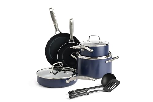 Blue Diamond 10-Piece Nonstick Cookware Set, PFAS-Free, Dishwasher/Oven Safe
