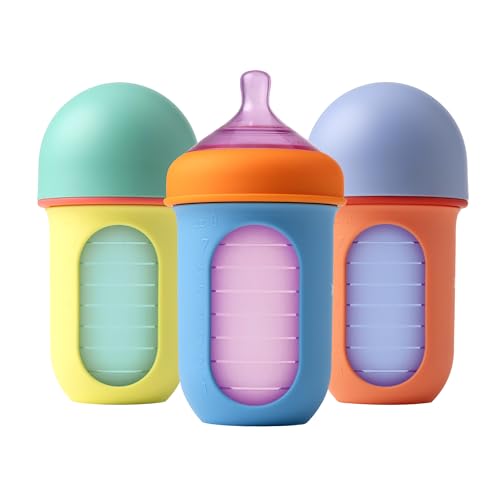 Boon Nursh Silicone Baby Bottles, Medium Flow, 3-Pack, 8 oz