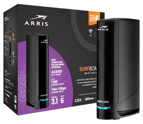 ARRIS G20 Cable Modem Router Combo, WiFi 6, 1.0 Gbps