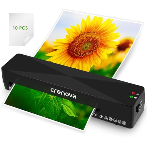 Crenova 9″ Laminator, A4, Hot & Cold, with 10 Sheets, Black