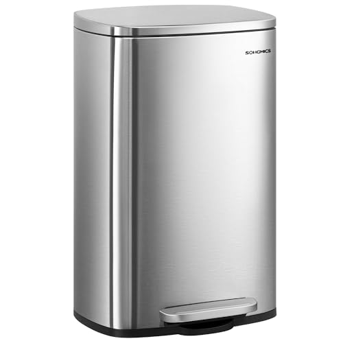 SONGMICS 13 Gallon Stainless Steel Step-On Trash Can