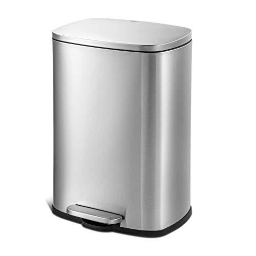 QUALIAZERO 50L Stainless Steel Step Trash Can, Soft Close