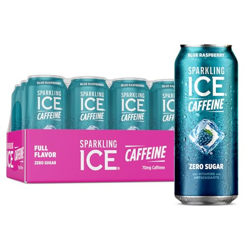 Sparkling Ice Caffeine Blue Raspberry Water, Zero Sugar, 16oz, 12-Pack