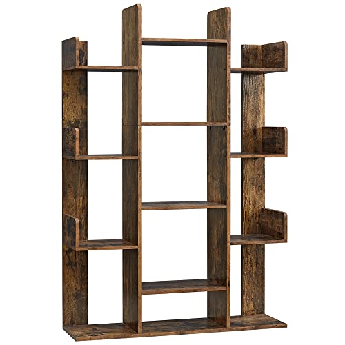 VASAGLE Tree Bookshelf, 13 Shelves, Rustic Brown