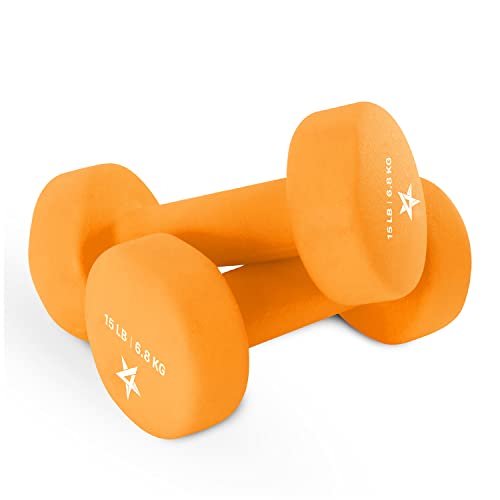 Yes4All 15lb Non-Slip Neoprene Dumbbells, Dark Orange Pair