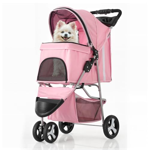 MoNiBloom 3-Wheel Foldable Pet Stroller with Storage