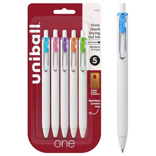 Uniball One Gel Pen Set, 0.7mm, Assorted Colors, 5 Pack