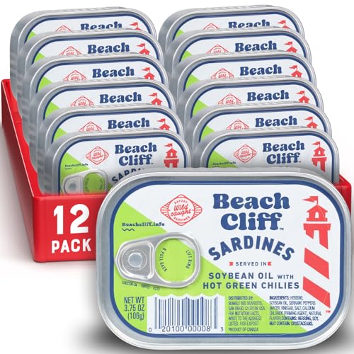 Beach Cliff Sardines in Soybean Oil with Chilies, 3.75 oz, 12 Pack