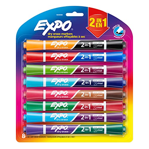EXPO 2-in-1 Chisel Tip Dry Erase Markers, 8 Pack