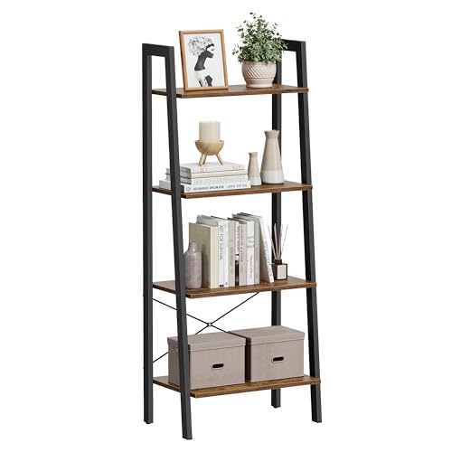 VASAGLE 4-Tier Ladder Shelf, Rustic Brown/Black, Industrial Style