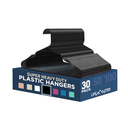 Lifemaster 30-Piece Non-Slip Slim Clothes Hanger Set – Black