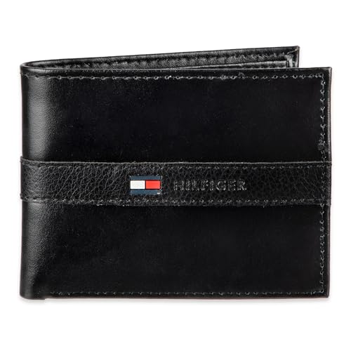 Tommy Hilfiger Men’s Slim Leather Wallet, Black, One Size
