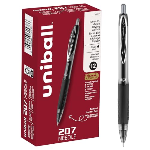 Uniball Signo 207 Gel Pens, 12-Pack, Medium Point, Black Ink