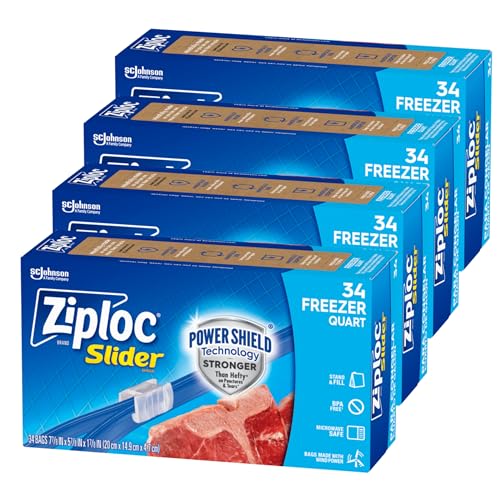 Ziploc Quart Freezer Slider Bags, Durable, 136 Total