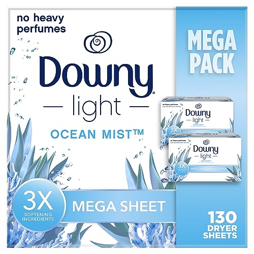 Downy Light Ocean Mist Fabric Softener Sheets, 130 Count