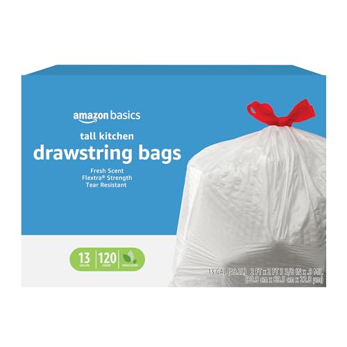 Amazon Basics 13 Gallon Tall Kitchen Trash Bags, 120 Count
