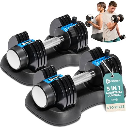 Lifepro Adjustable Dumbbells Set with Rack – Quick Adjust Weights