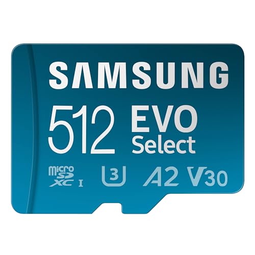 SAMSUNG 512GB EVO Select microSD Card + Adapter, 160 MB/s